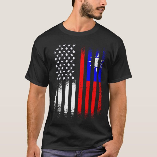 Taiwanese American Patriot Grown Country USA Flags T-Shirt (Front)