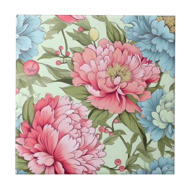 Taiwanese Peonies Ceramic Tile (Front)