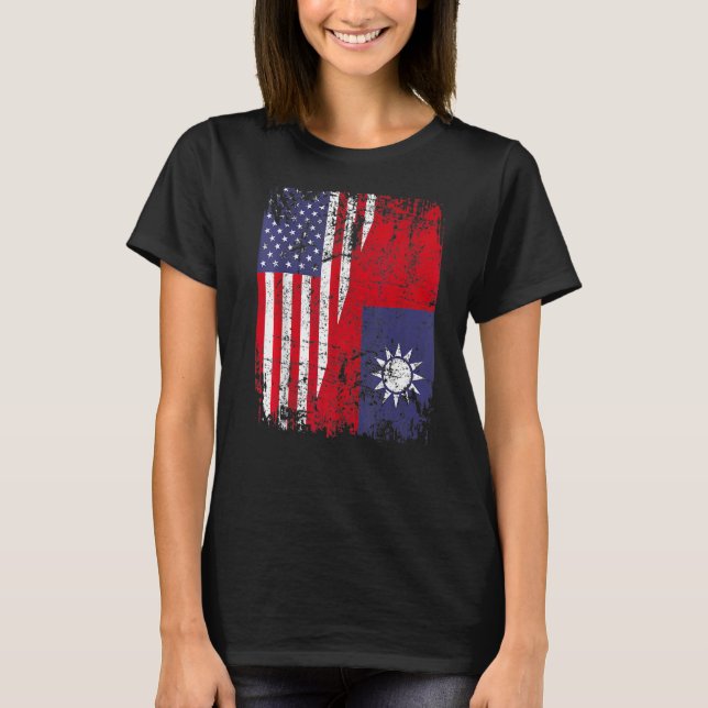 Taiwanese Roots Half American Flag Usa Taiwan Flag T-Shirt (Front)