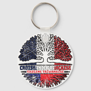 Taiwanese Taiwan French France Tree Roots Flag Key Ring