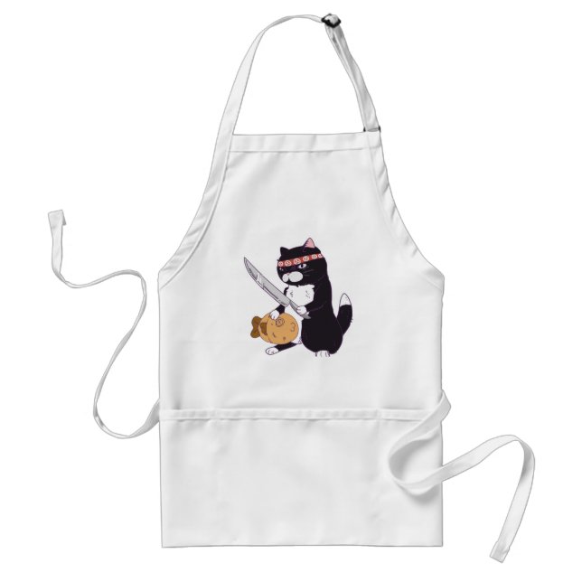 Taiyaki Samurai Cat with Fish, Sushi Cat Standard Apron (Front)