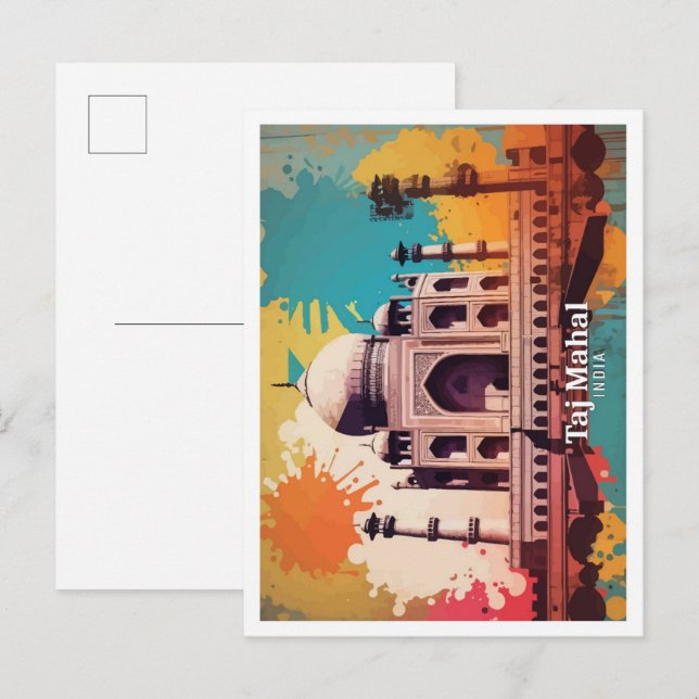 Taj Mahal Agra India Pop Art Travel Illustration Postcard (Front/Back)