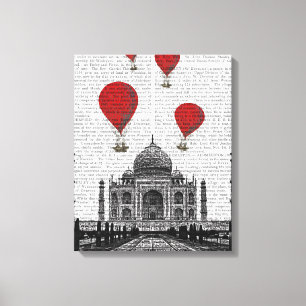 Taj Mahal and Red Hot Air Balloons Canvas Print