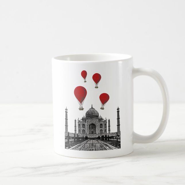Taj Mahal and Red Hot Air Balloons Coffee Mug (Right)