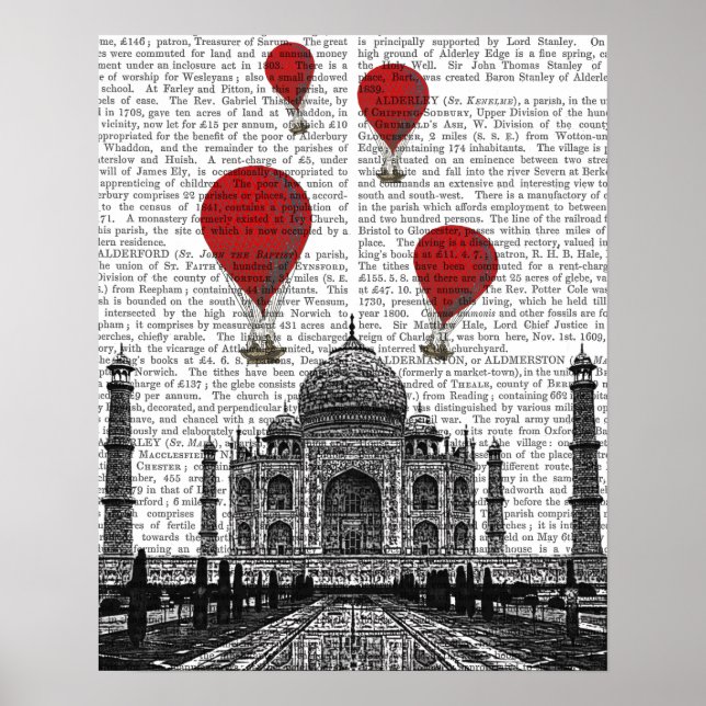Taj Mahal and Red Hot Air Balloons Poster (Front)