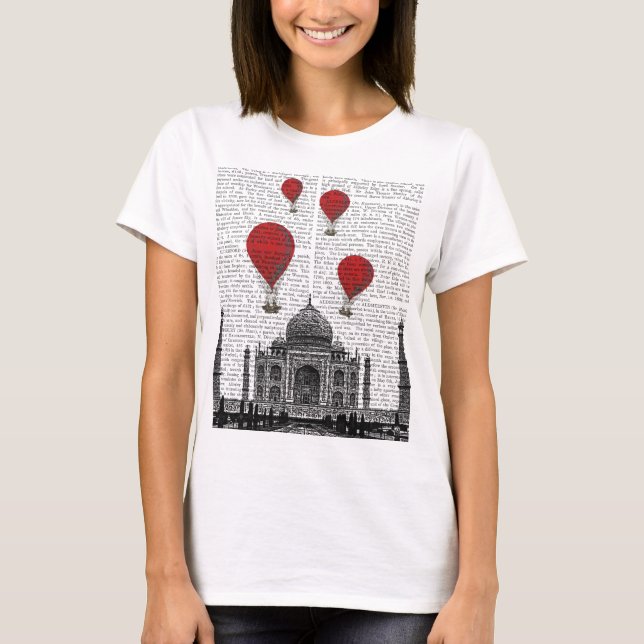 Taj Mahal and Red Hot Air Balloons T-Shirt (Front)