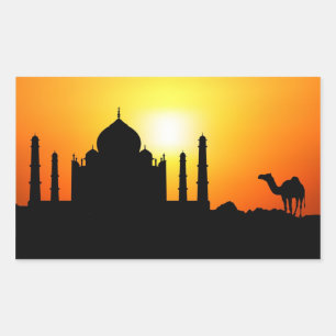 Taj Mahal & Camel On Sunset Background Rectangular Sticker