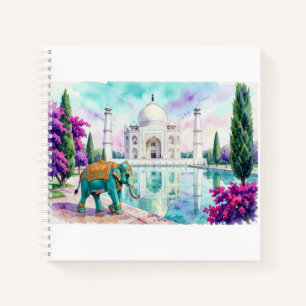 Taj Mahal & Elephant Watercolor Notebook