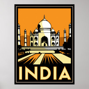 taj mahal india art deco retro poster