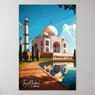 Taj Mahal India Art Vintage Travel Illustration Poster