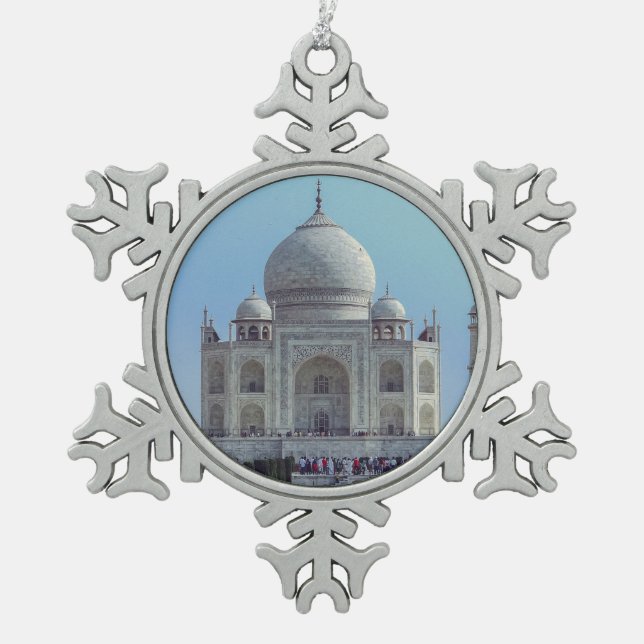 Taj Mahal, India Snowflake Pewter Christmas Ornament (Front)