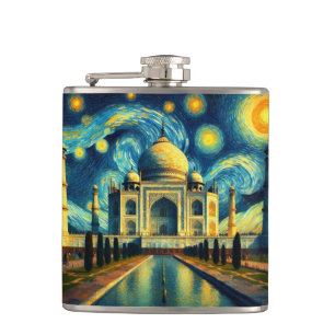 Taj Mahal India Starry Night Hip Flask
