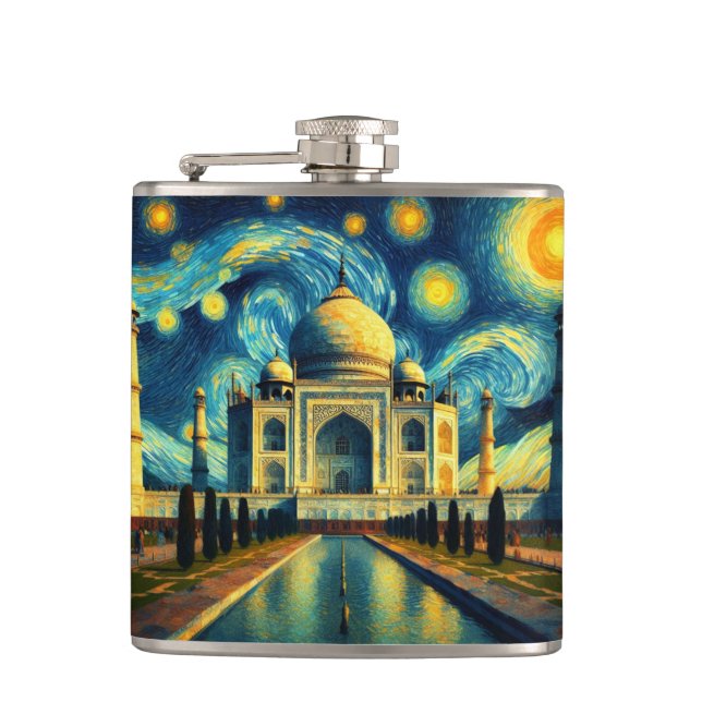 Taj Mahal India Starry Night Hip Flask (Front)