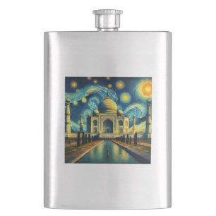 Taj Mahal India Starry Night Hip Flask