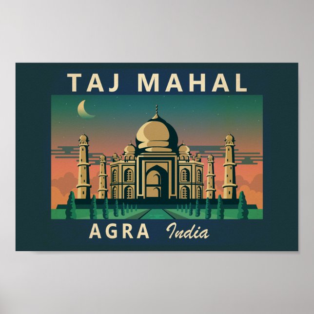 Taj Mahal India Travel Art Vintage Poster (Front)