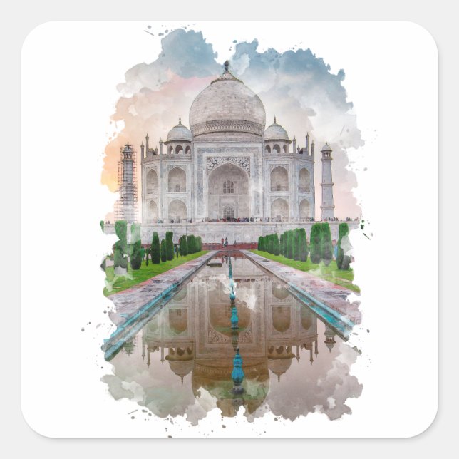 Taj Mahal India Watercolor Art   Square Sticker (Front)