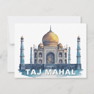 Taj Mahal India Watercolor Iconic Monument Postcard