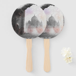 Taj Mahal Postcard Vintage Travel Hand Fan