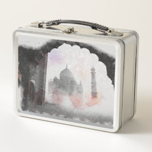 Taj Mahal Postcard Vintage Travel Metal Lunch Box