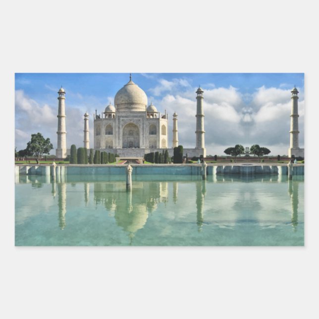 Taj Mahal reflecting on water Rectangular Sticker (Front)