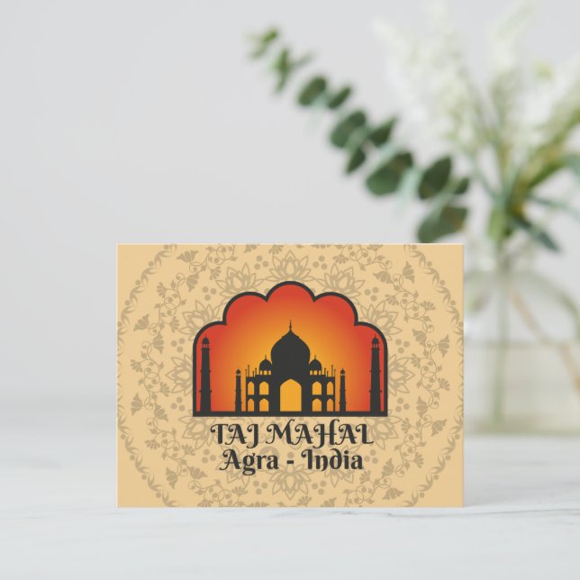 Taj Mahal Silhouette Floral Mandala Postcard (Standing Front)