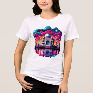 Taj Mahal under a beautiful colourful rainbow sky Tri-Blend Shirt
