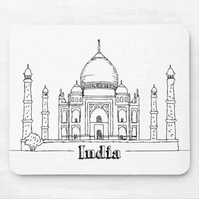 Taj Mahal Vacation Drawing Vacation Art Traveling  Mouse Pad (Front)