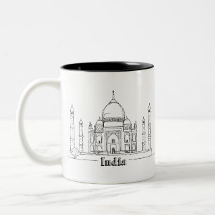 Taj Mahal Vacation Drawing Vacation Art Travelling Two-Tone Coffee Mug