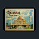 Taj Mahal Vintage Travel India Magnet<br><div class="desc">A wonderful neo vintage design featuring the Taj Mahal under blue sky in Agra,  India.</div>