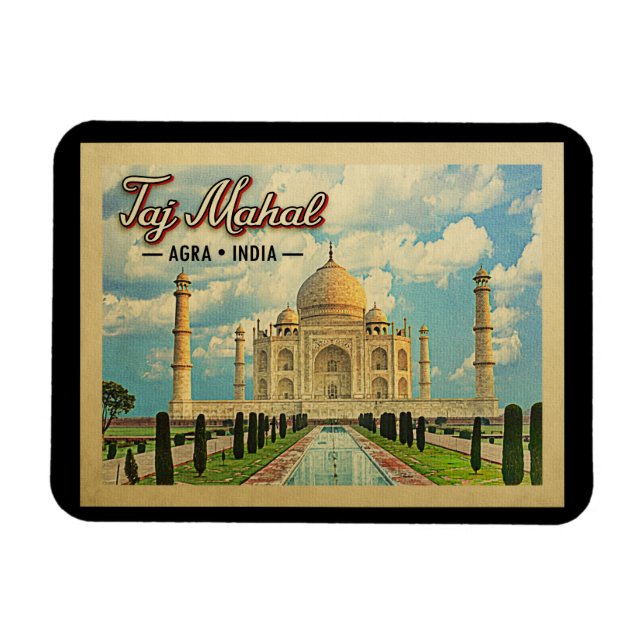 Taj Mahal Vintage Travel India Magnet (Horizontal)