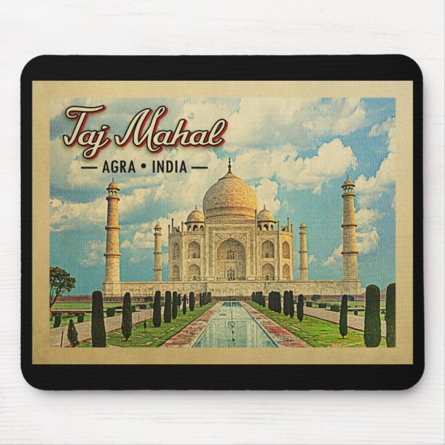 Taj Mahal Vintage Travel India Mouse Pad (Front)