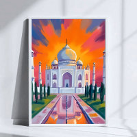 Taj Mahal Watercolor Sunset India Travel