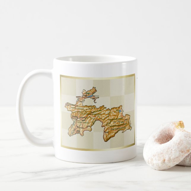 Tajikistan Flag + Map Mug (With Donut)