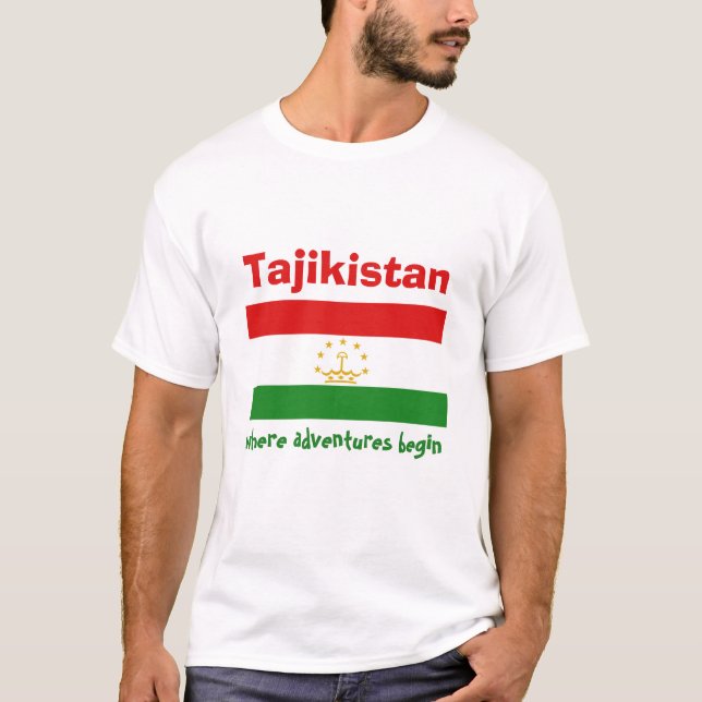 Tajikistan Flag + Map + Text T-Shirt (Front)