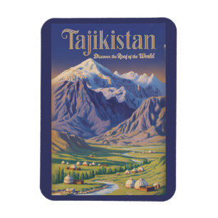 Tajikistan Landscape Illustration Travel Art Retro Magnet