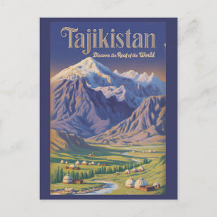 Tajikistan Landscape Illustration Travel Art Retro Postcard