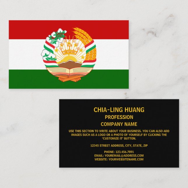 Tajikistani Flag & Emblem, Flag of Tajikistan Business Card (Front/Back)
