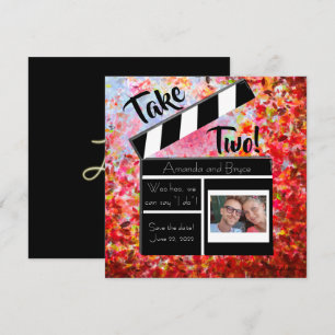 Take 2 save the date abstract leaves holiday card