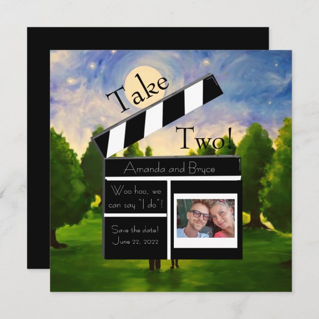 Take 2 save the date impressionist moonlight holiday card (Front/Back)