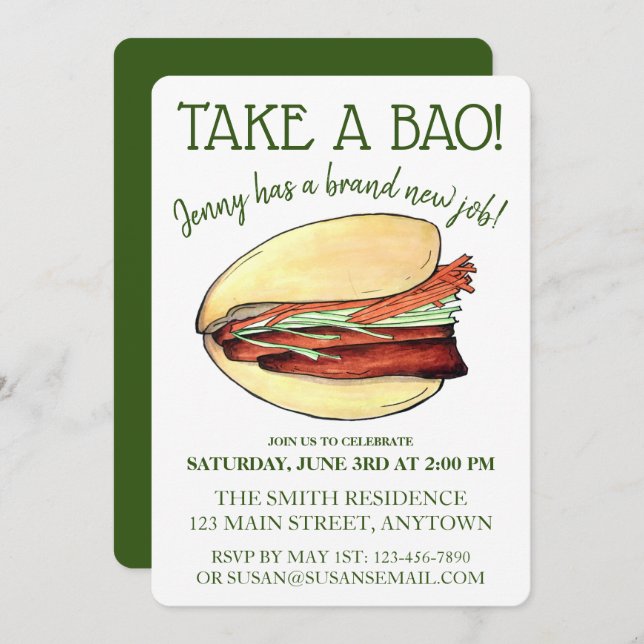 TAKE A BAO Pork Belly Bun Celebration Congrats Invitation (Front/Back)