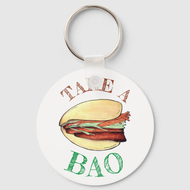 TAKE A BAO Pork Belly Bun Chinese Taiwanese Food Key Ring (Front)