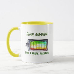 Take a break, recharge mug, name customisation mug