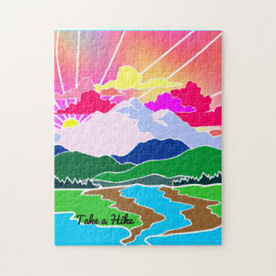 Take a Hike - Colourful Sunset, Mountains and Rive Jigsaw Puzzle