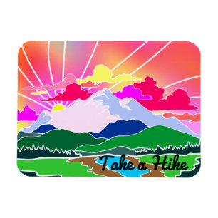 Take a Hike - Colourful Sunset, Mountains and Rive Magnet