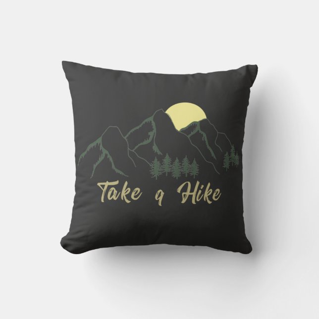 Take a hike outdoor hiking logo pine trees cushion (Front)