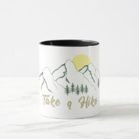 Take a hike outdoor hiking logo pine trees