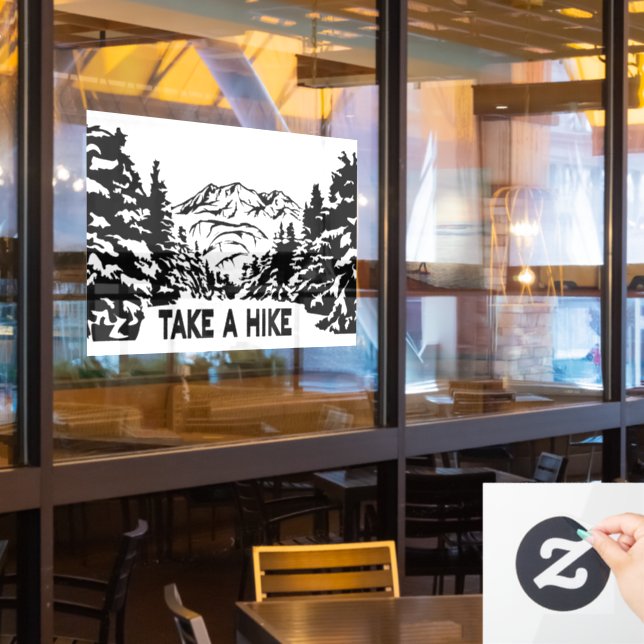 Take a Hike quote monochrome mountain landscape (Restaurant Window)