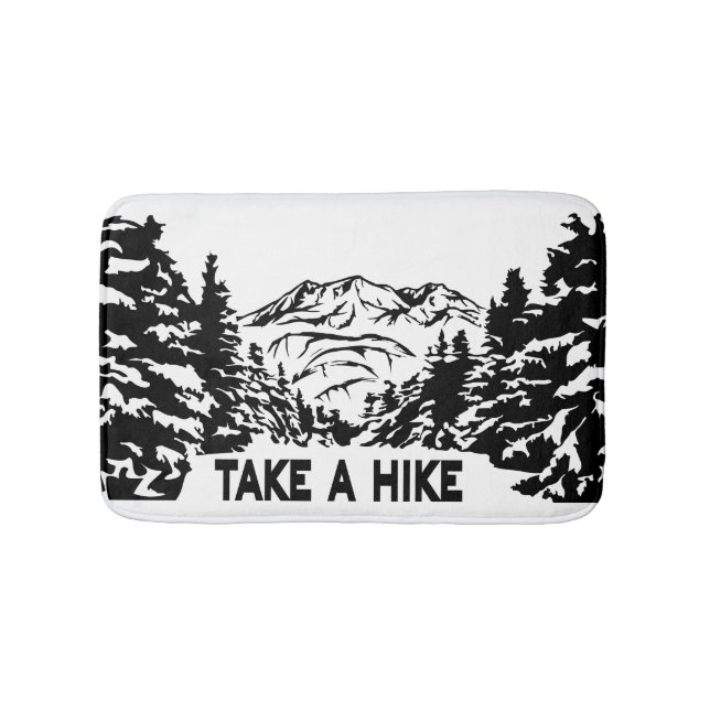 Take a Hike quote monochrome mountain landscape Bath Mat (Front)