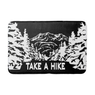 Take a Hike quote monochrome mountain landscape Bath Mat