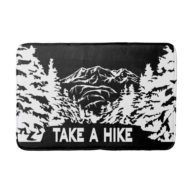 Take a Hike quote monochrome mountain landscape Bath Mat (Front)